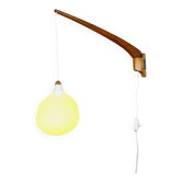 Model 705 Wall Lamp In Teak And Opaline Glass By Uno & Östen Kristiansson For Luxus, Sweden 1960S