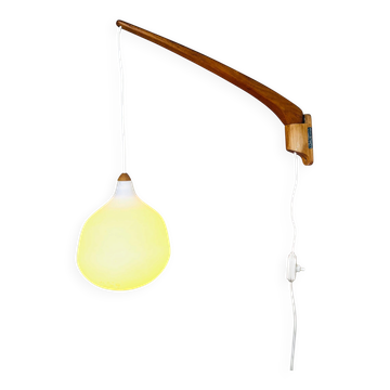 Model 705 Wall Lamp In Teak And Opaline Glass By Uno & Östen Kristiansson For Luxus, Sweden 1960S