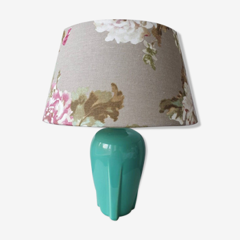 Vintage ceramic table lamp with 80s fabric lampshade