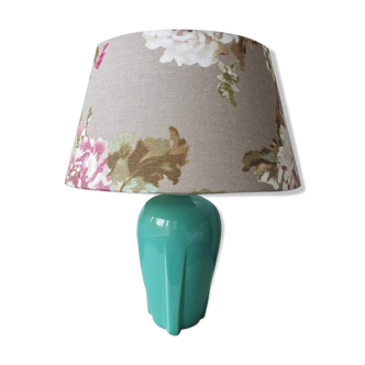 Lampe de table en céramique vintage avec abat-jour en tissu années 80