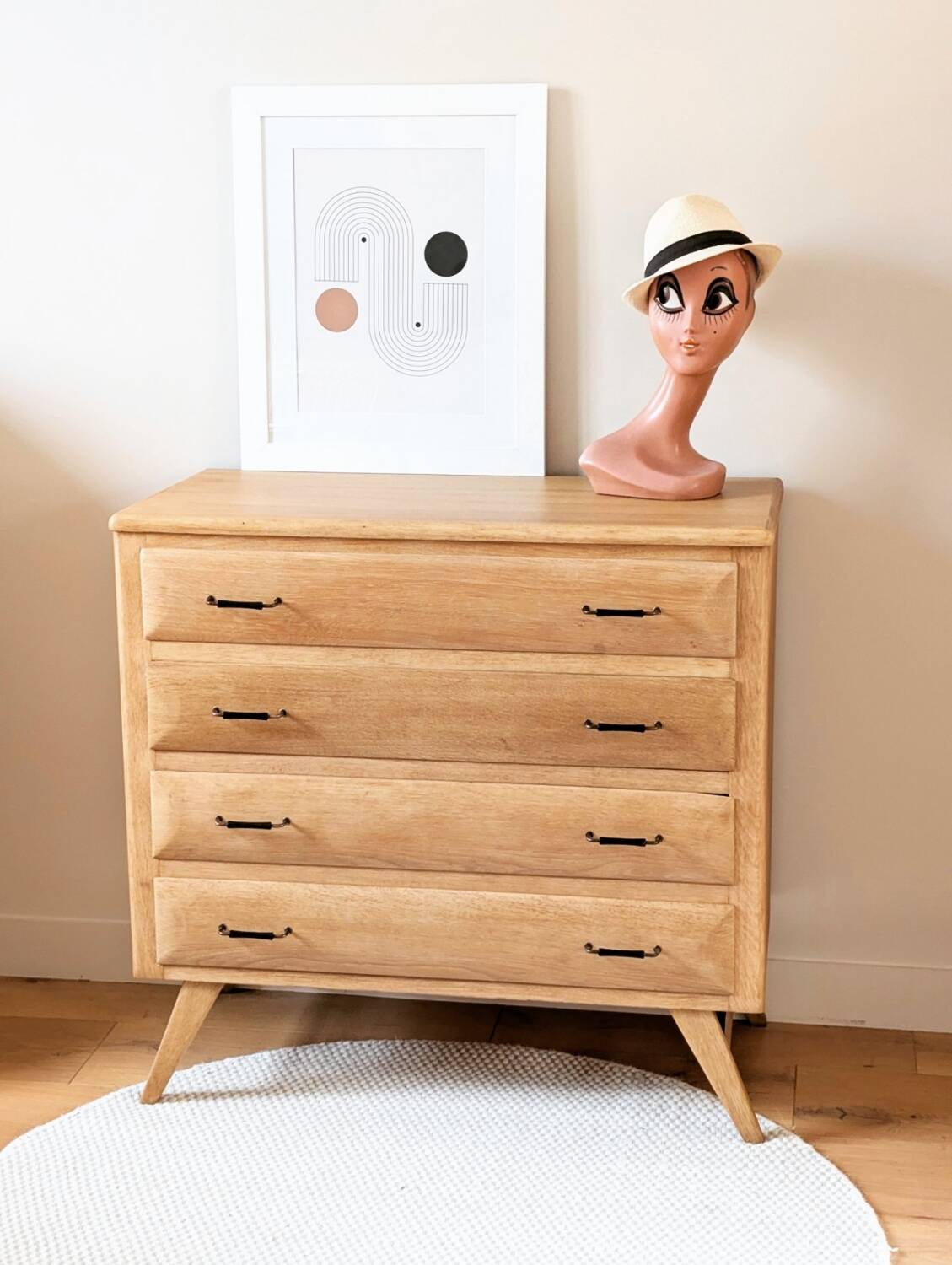 Commode vintage 50/60 rénovée hêtre et pieds compas