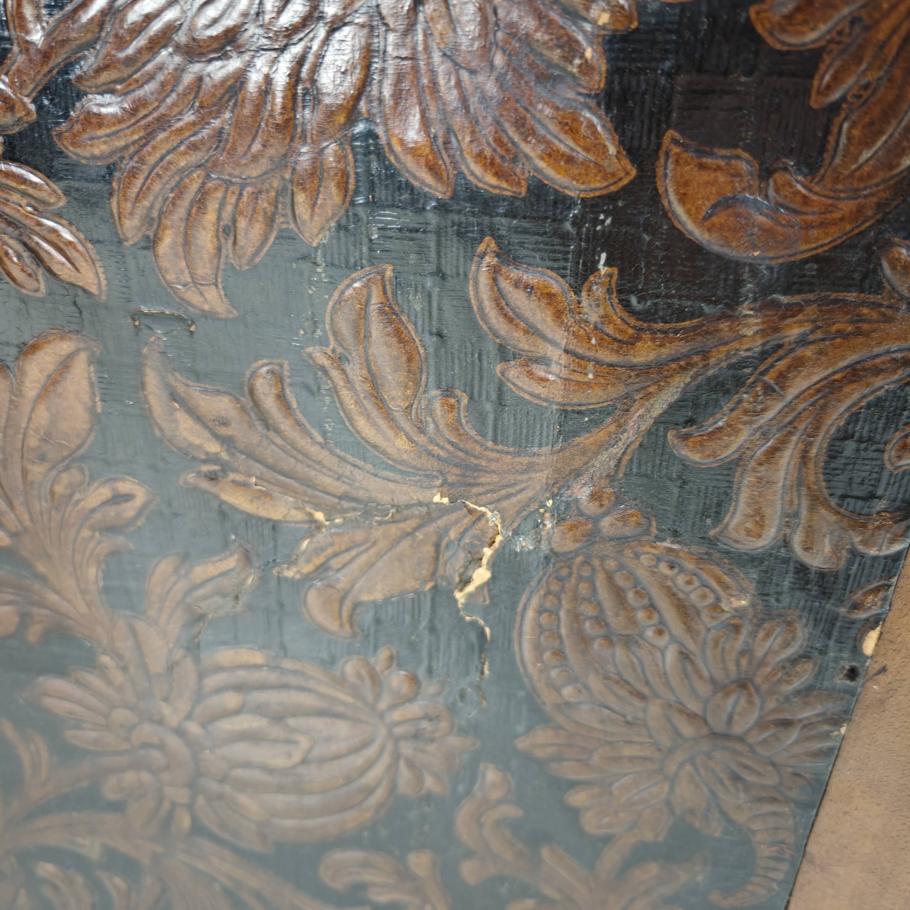 Gilt Leather Room Divider with Rich Carving, Circa 1860