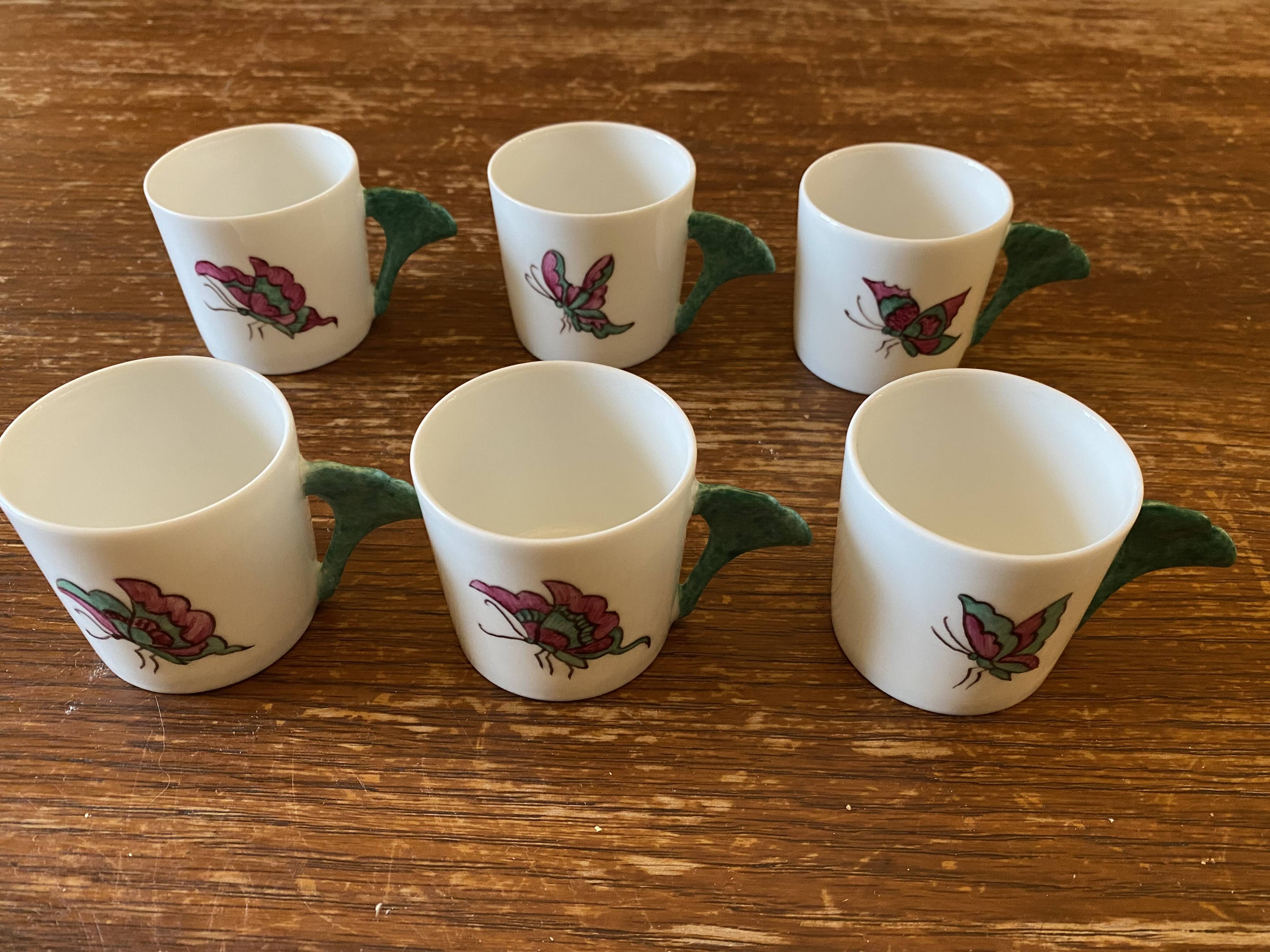 6 Hand Painted Limoges Porcelain Cups and Saucers