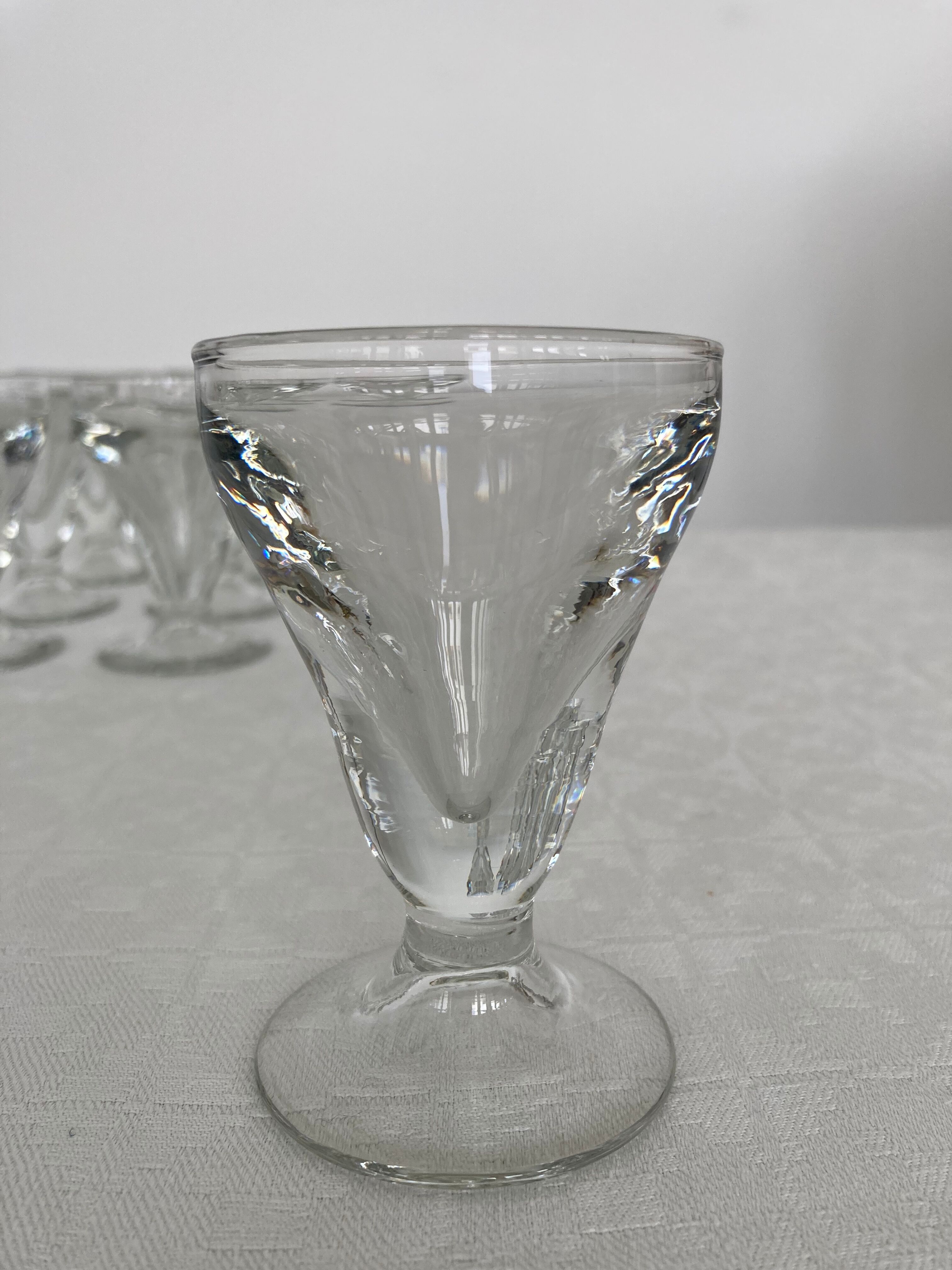 Set of 9 old glasses thick conical bottom