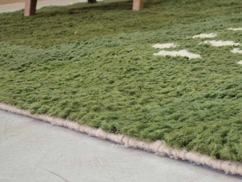 Traditional handwoven green Moroccan wool rug