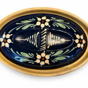 Terrine alsacienne ancienne à Baeckeoffe bleu fleurs avec couvercle 35 cm