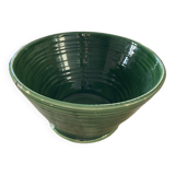 Large green varnished earthenware salad bowl