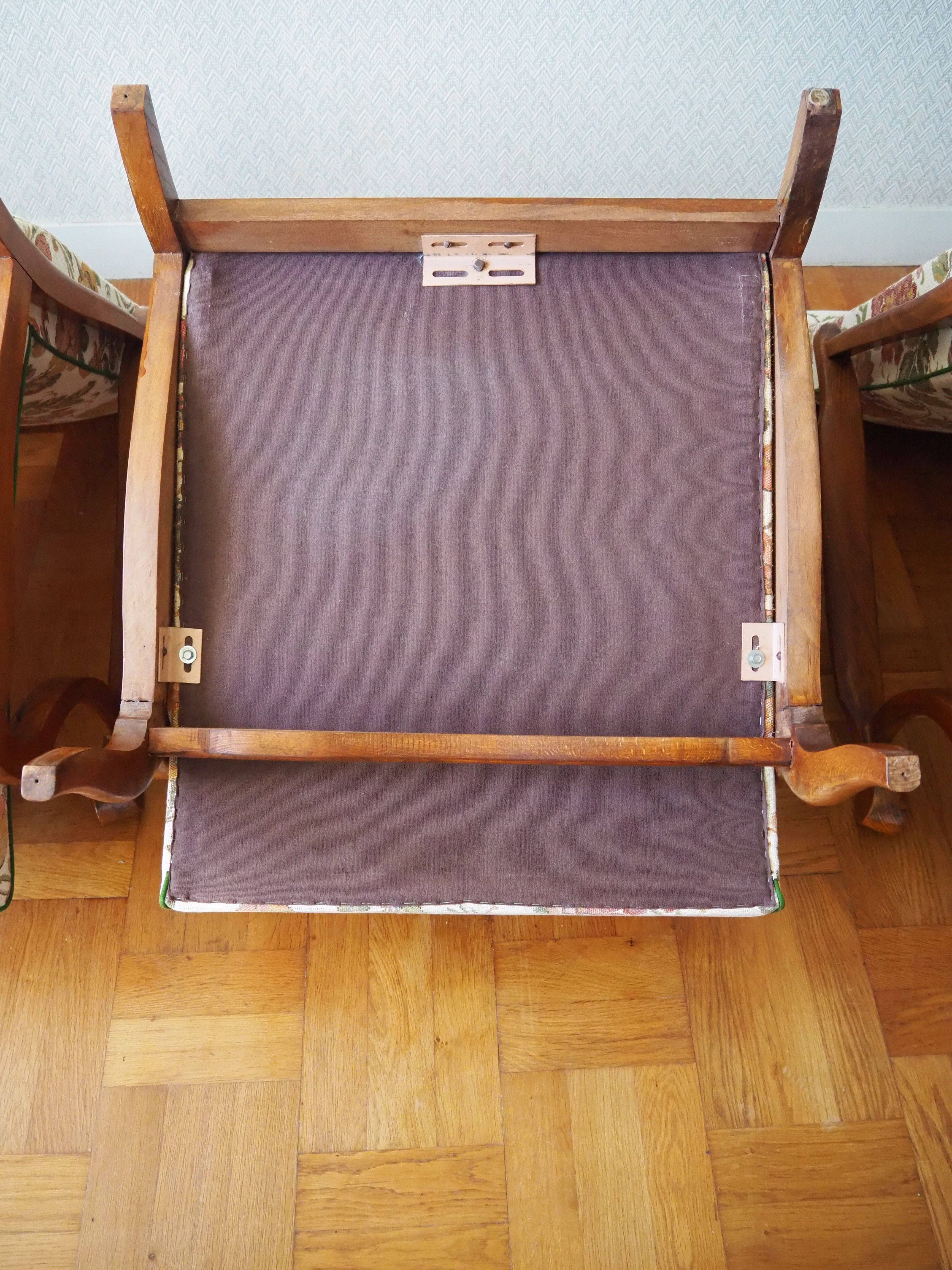 Four 1950s armchairs - wooden armrests