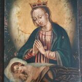 Antique painting on copper - 17th/18th century - Virgin and Child asleep