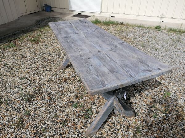 Table ferme  vintage en bois 2m, pieds en x