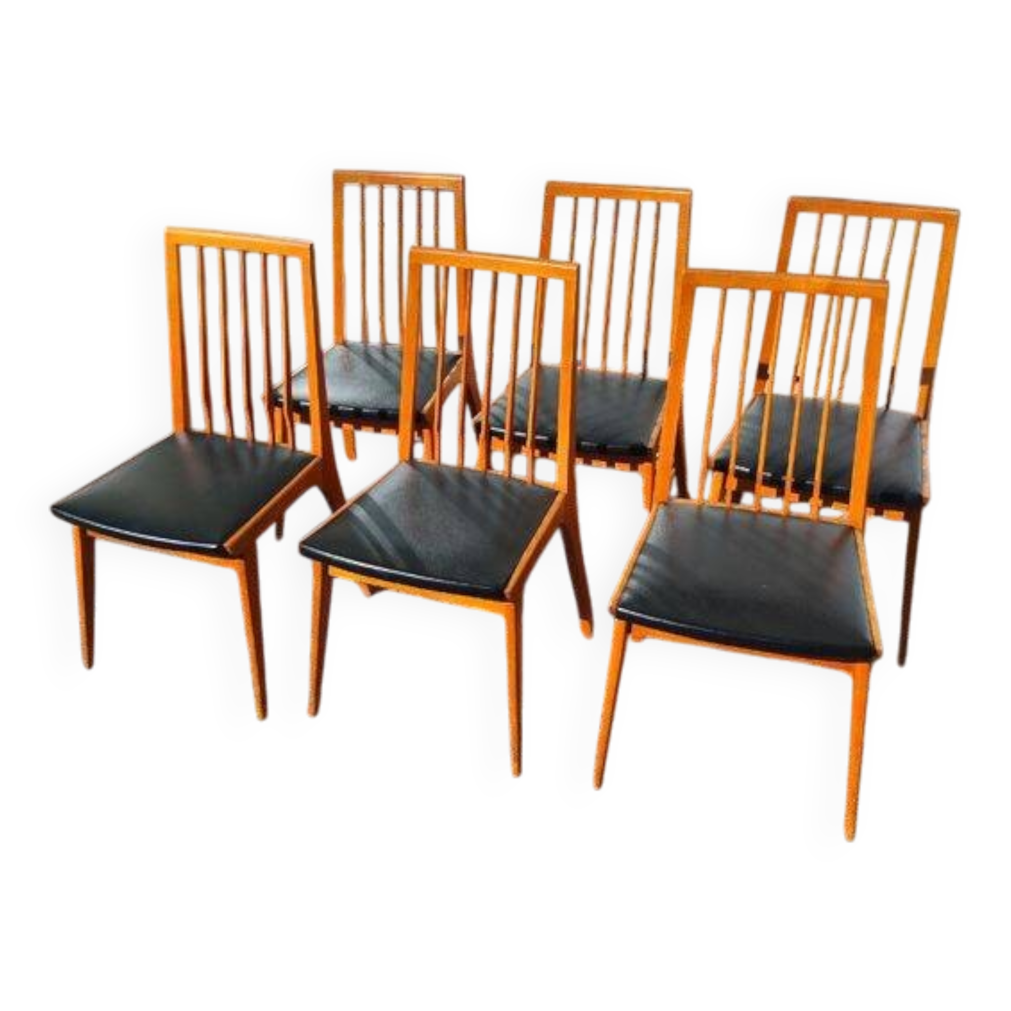 Set of 6 Scandinavian wooden and vintage leatherette chairs
