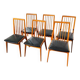 Set of 6 Scandinavian wooden and vintage leatherette chairs