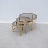 Brass and glass nesting coffee tables, 1970