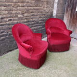 2 red velvet toad armchairs
