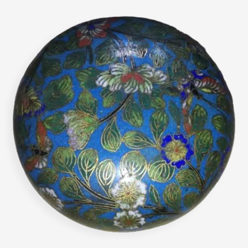 Pot rond ou boîte ronde en bronze cloisonné de Chine XIXème début XXème siècle à décor de fleurs