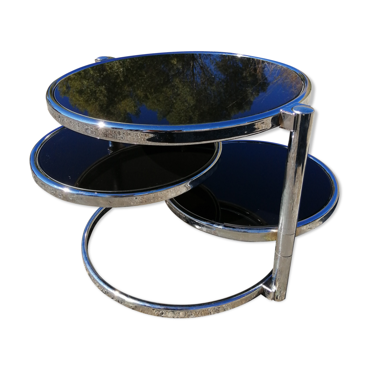 Vintage coffee table with 3 swivel trays - 80s
