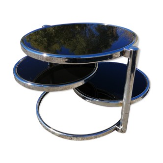 Vintage coffee table with 3 swivel trays - 80s