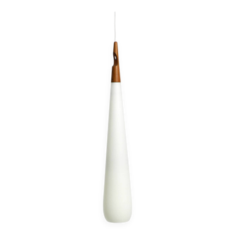 Rare Uno & Östen Kristiansson pendant lamp in opal glass and teak | Made by