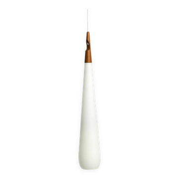Rare Uno & Östen Kristiansson pendant lamp in opal glass and teak | Made by