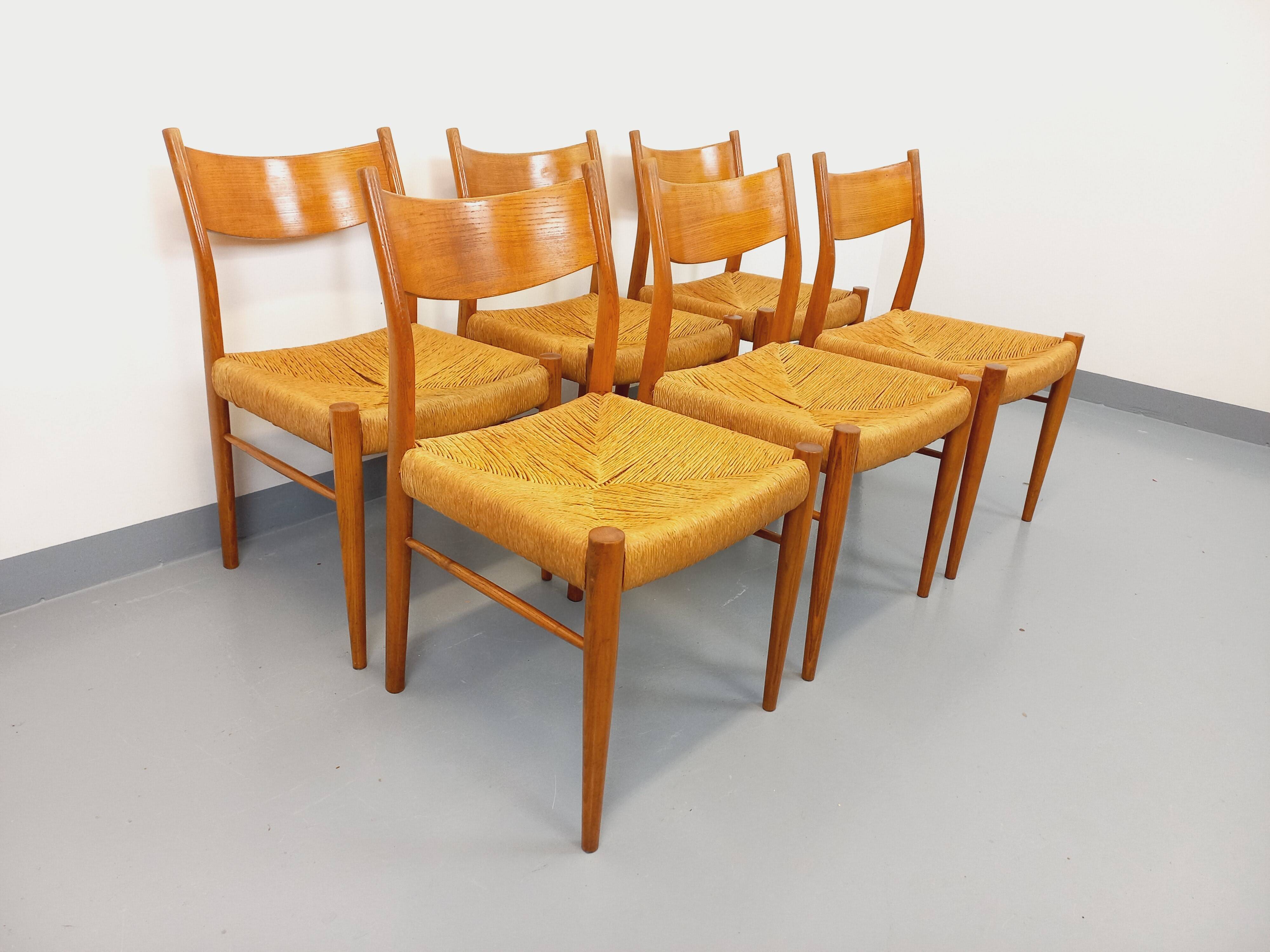 Set of 6 vintage teak Danish rope chairs Gessef Consorzio Sedie Friuli