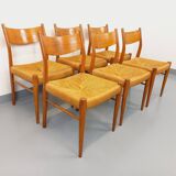 Set of 6 vintage teak Danish rope chairs Gessef Consorzio Sedie Friuli