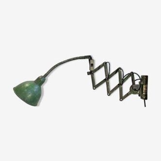 Vintage green industrial scissor wall lamp, 1960s