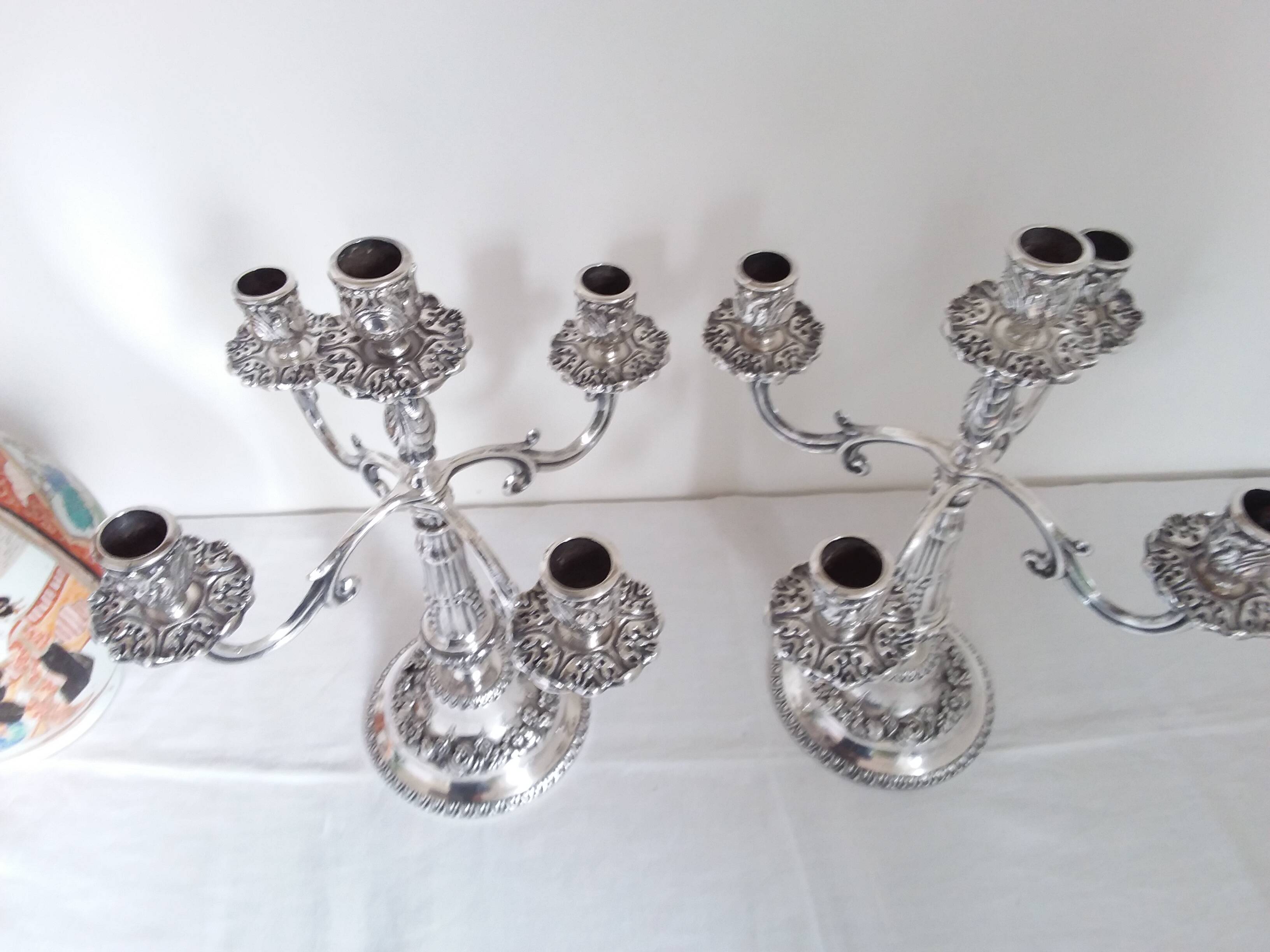 Pair of silver-plated bronze candelabra with 5 light arms.