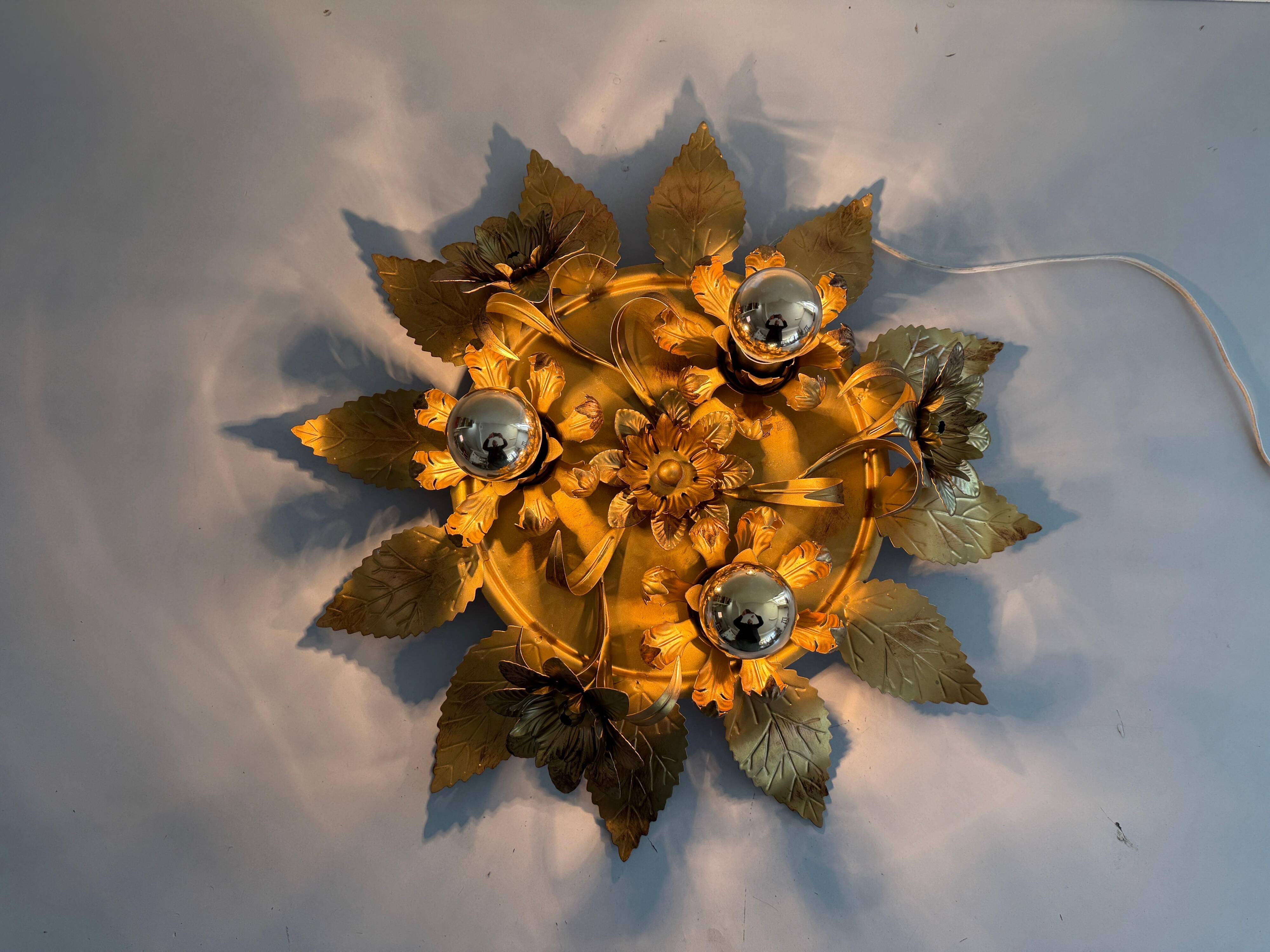 Three-arm flush lamp, brass, Design/One, 1960s, Germany