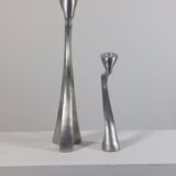 Pair of postmodern aluminium candlesticks by Matthew Hilton