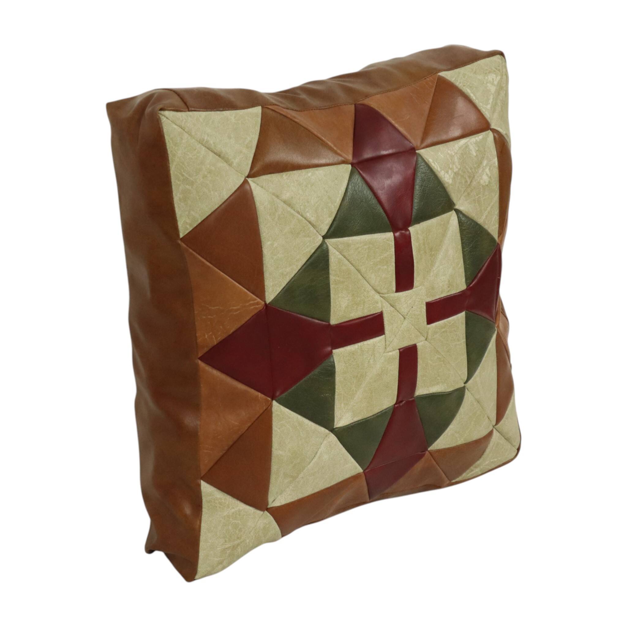 Vintage Patchwork Cushion Diamond Pattern Faux Leather 45cm