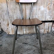 Series of 4 Formica Chairs Wood Legs Metal Chrome Vintage #A243