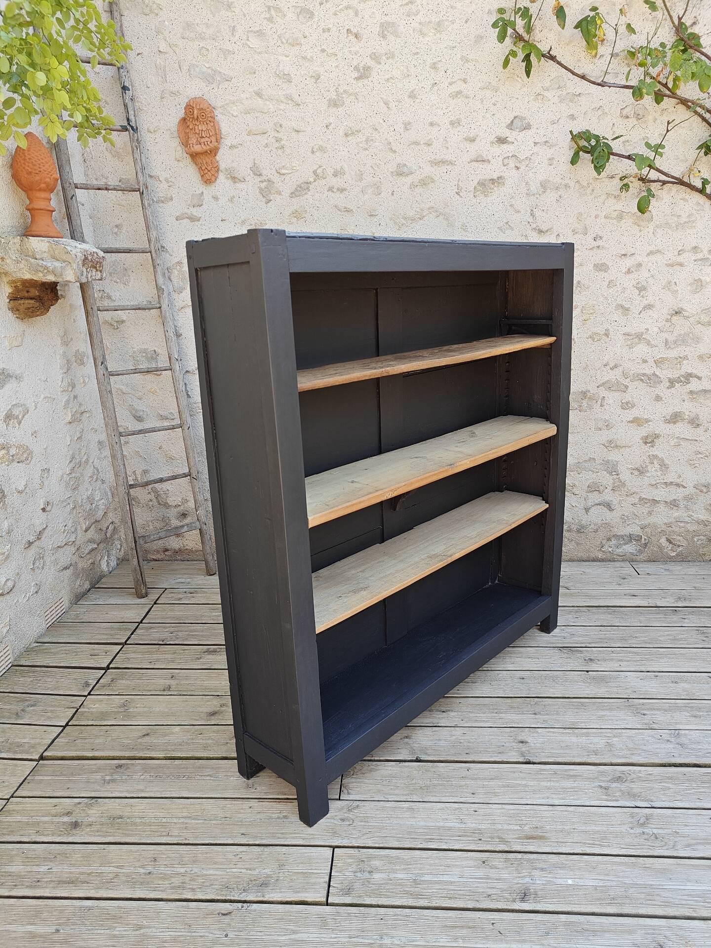 Library, restored antique shelf