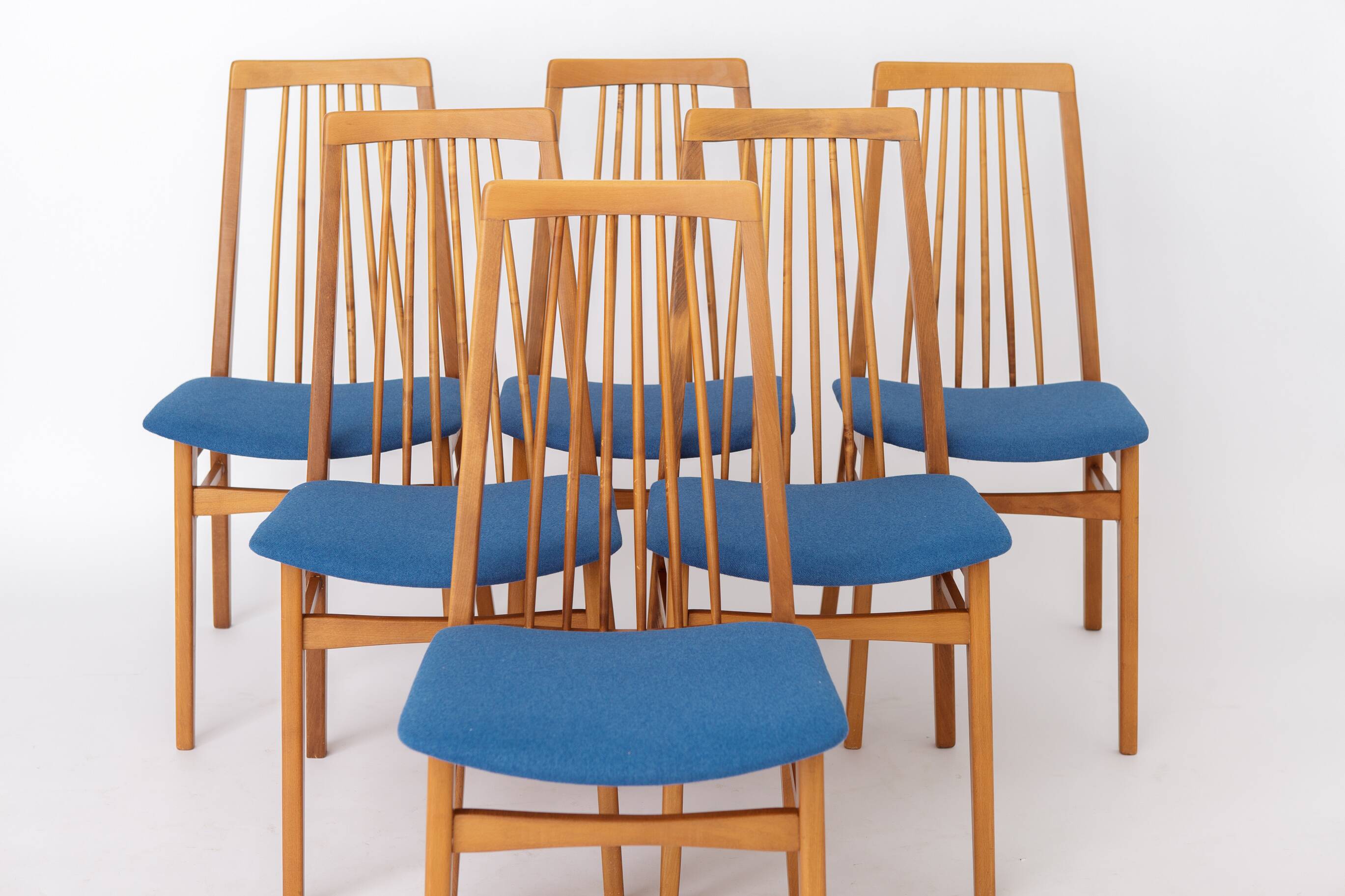 Set of 6 German Dining Chairs, 1960s | Solid Beech Mid-Century Chairs |