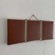 Vintage 1950s triptych barber's mirror, terracotta, hairdresser's tile - 27 x 65 cm
