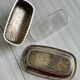 Old English butter dish in silver-plated metal and chiseled crystal.