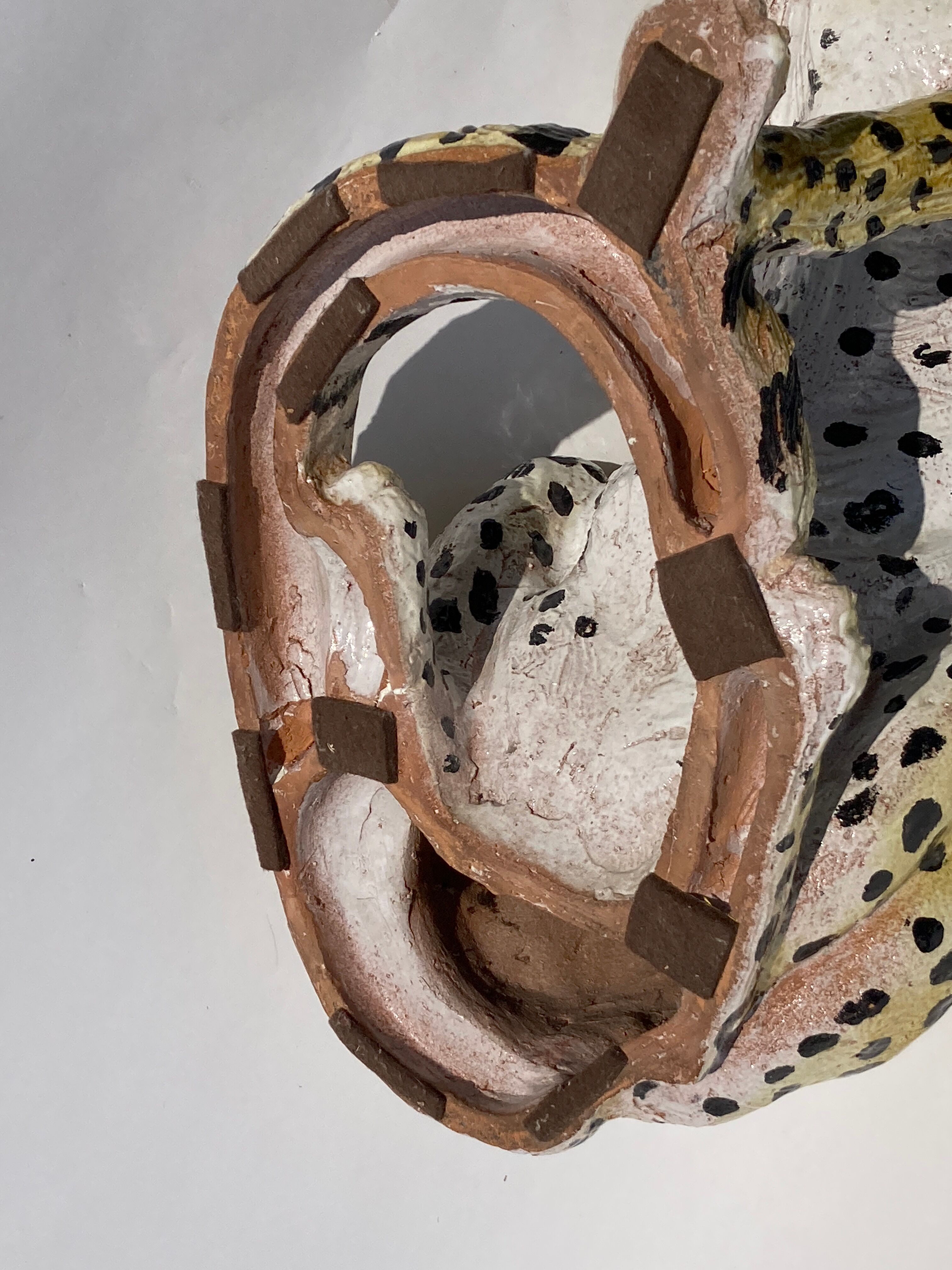 Terracotta ceramic cheetah or leopard statue, 1950s