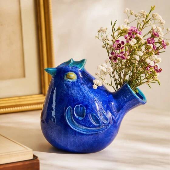 Glazed Ceramic Bird Vase