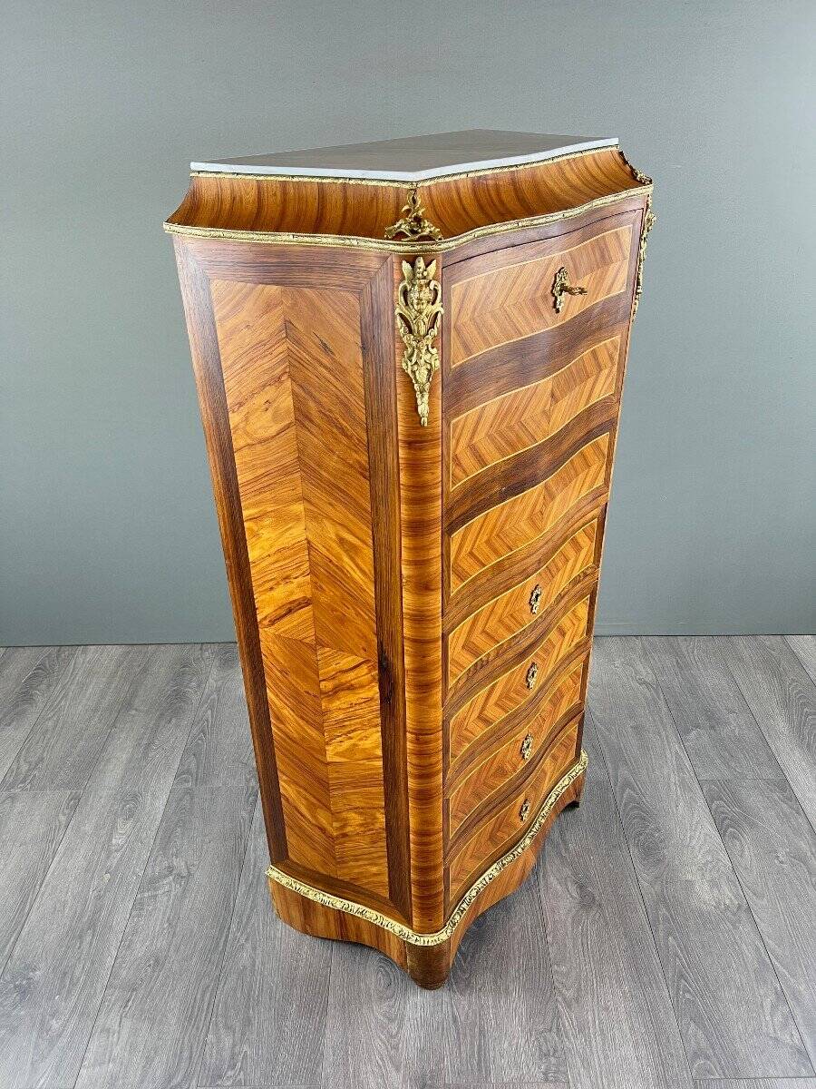 Marquetry Drop-Leaf Secretary, Louis XV Style, 19th Century