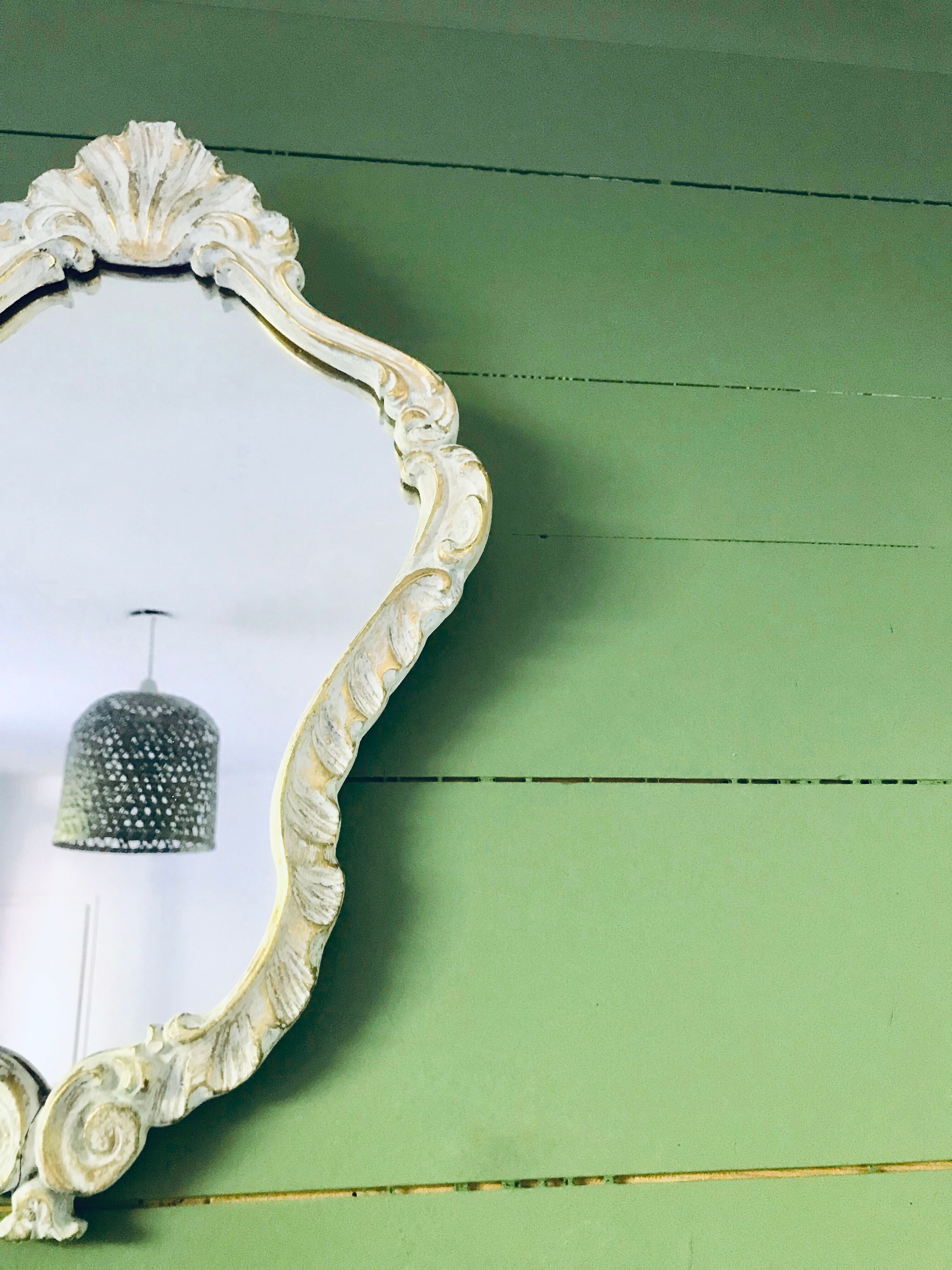 Golden art deco mirror and white patinated 30x45cm