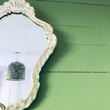 Golden art deco mirror and white patinated 30x45cm