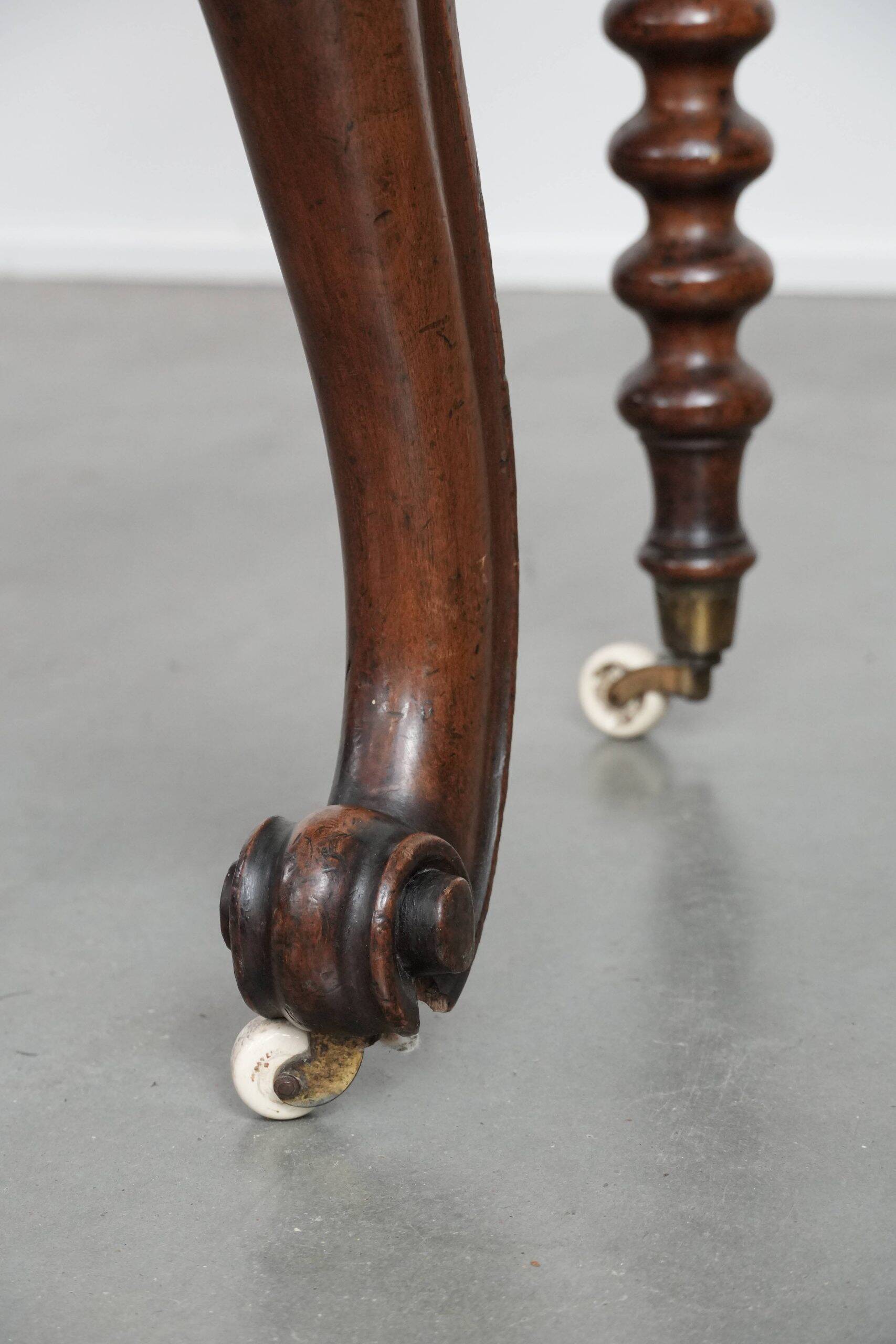 19th century English antique oak wall desk/writing table on wheels
