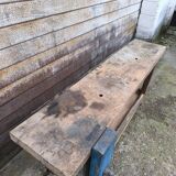 Old oak and beech workbench with its press