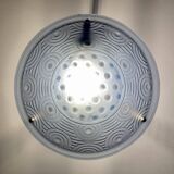 Blue pressed glass basin with Art Deco geometric patterns