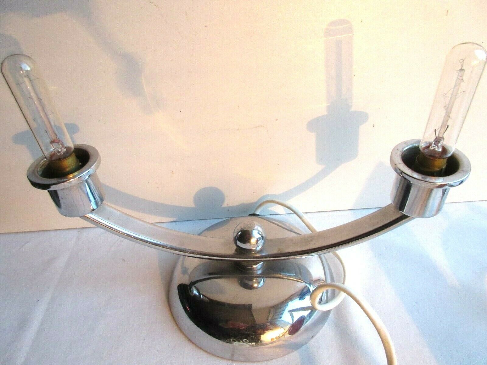 2 art deco lamps with 2 lights, chrome metal, 1930 design
