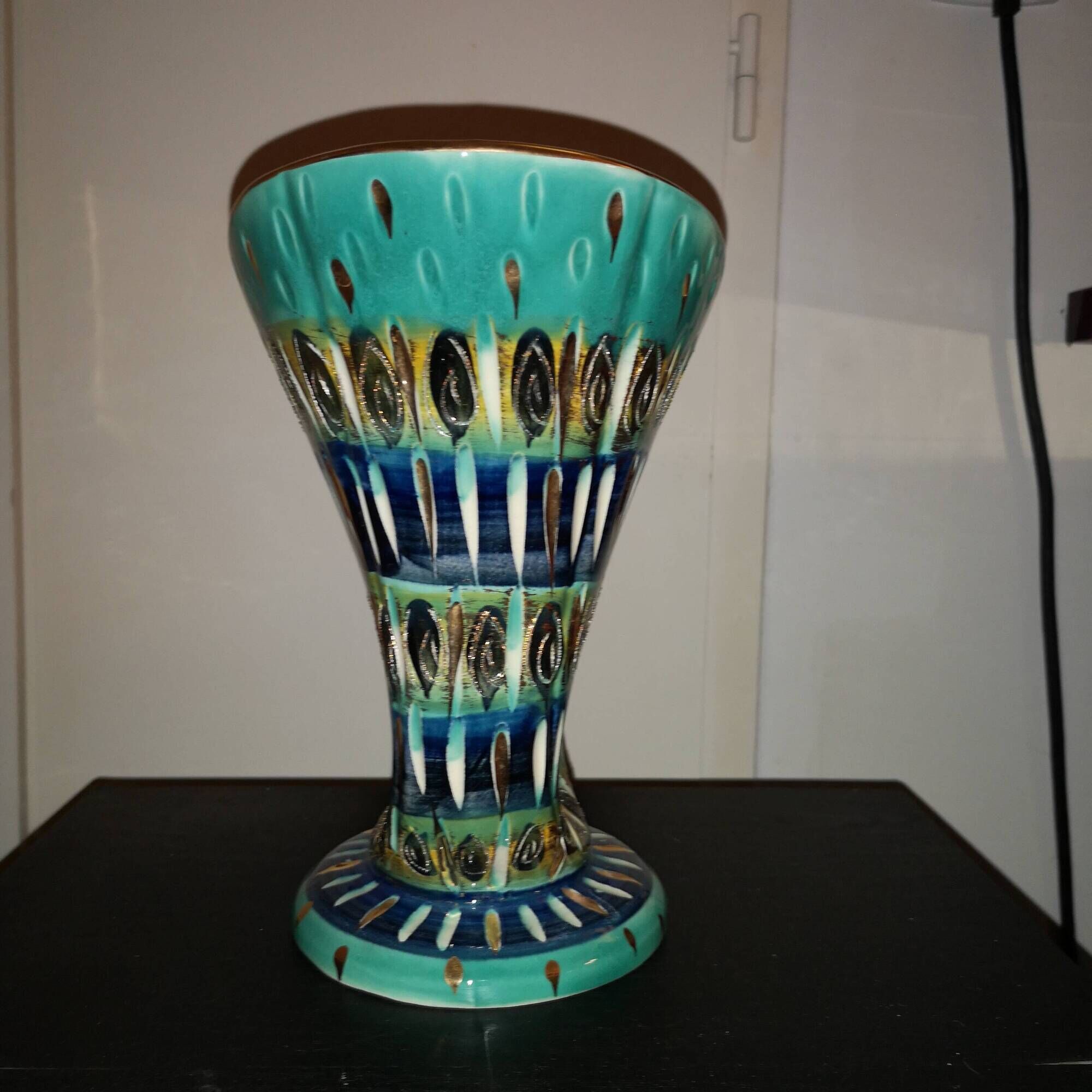 large sculptural vase "with hole" by Hubert Bequet – Smyrna decor – 1950s/60s