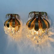 Palwa crystal wall lamp sconce by Ernst Palme, brass pineapple, 1960s, Germany