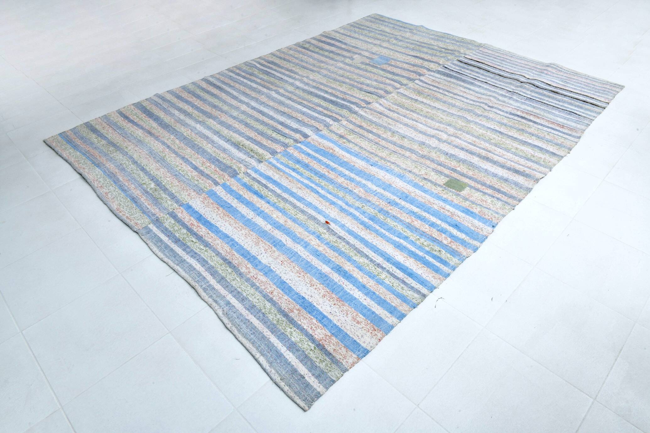 Light Blue & Off White Striped Kilim Rug, 230x310Cm