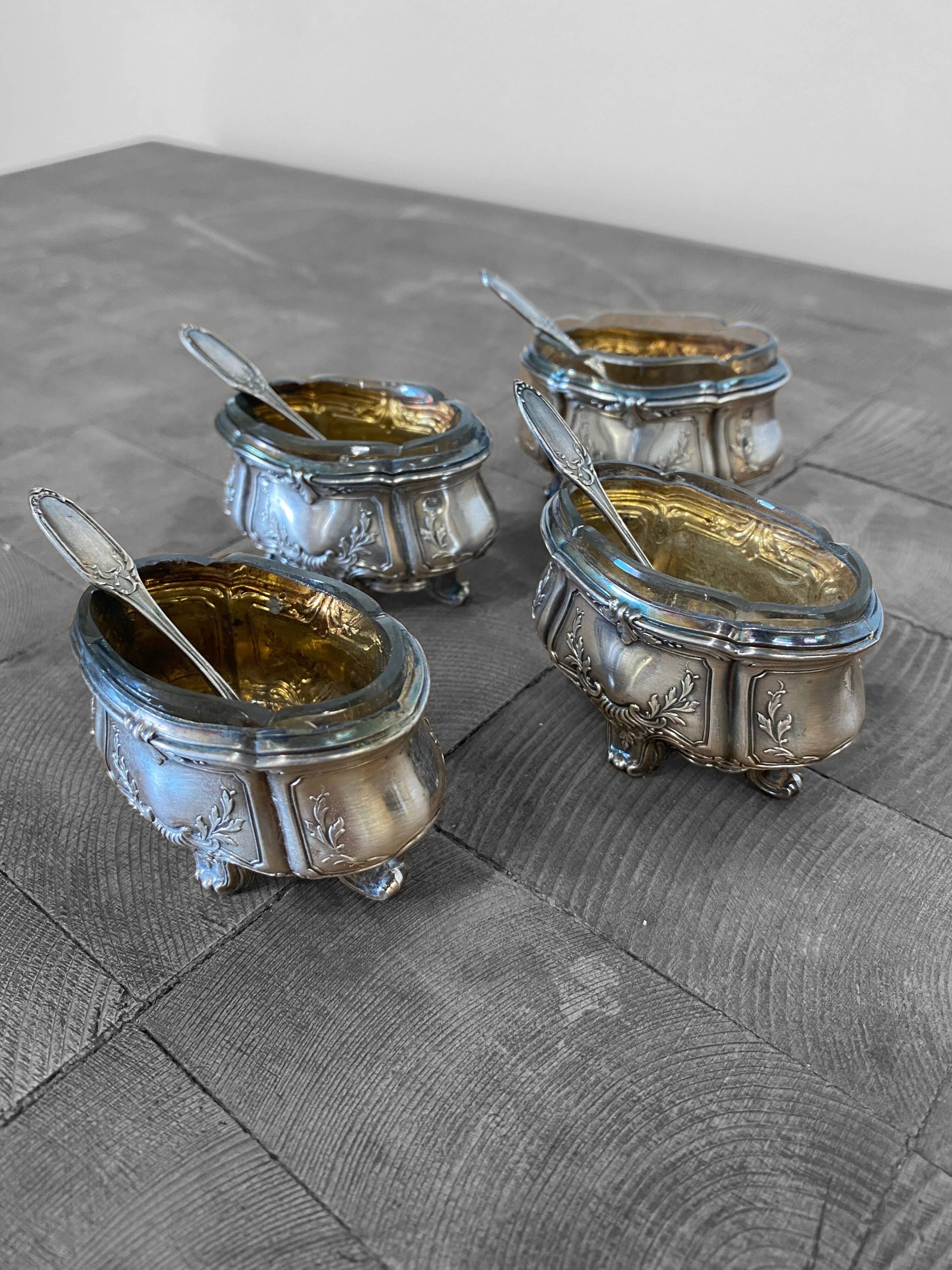 Set of 4 antique silver salt cellars