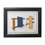 Peinture à l’huile constructiviste contemporaine « Construction 2 », encadrée