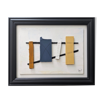 Peinture à l’huile constructiviste contemporaine « Construction 2 », encadrée